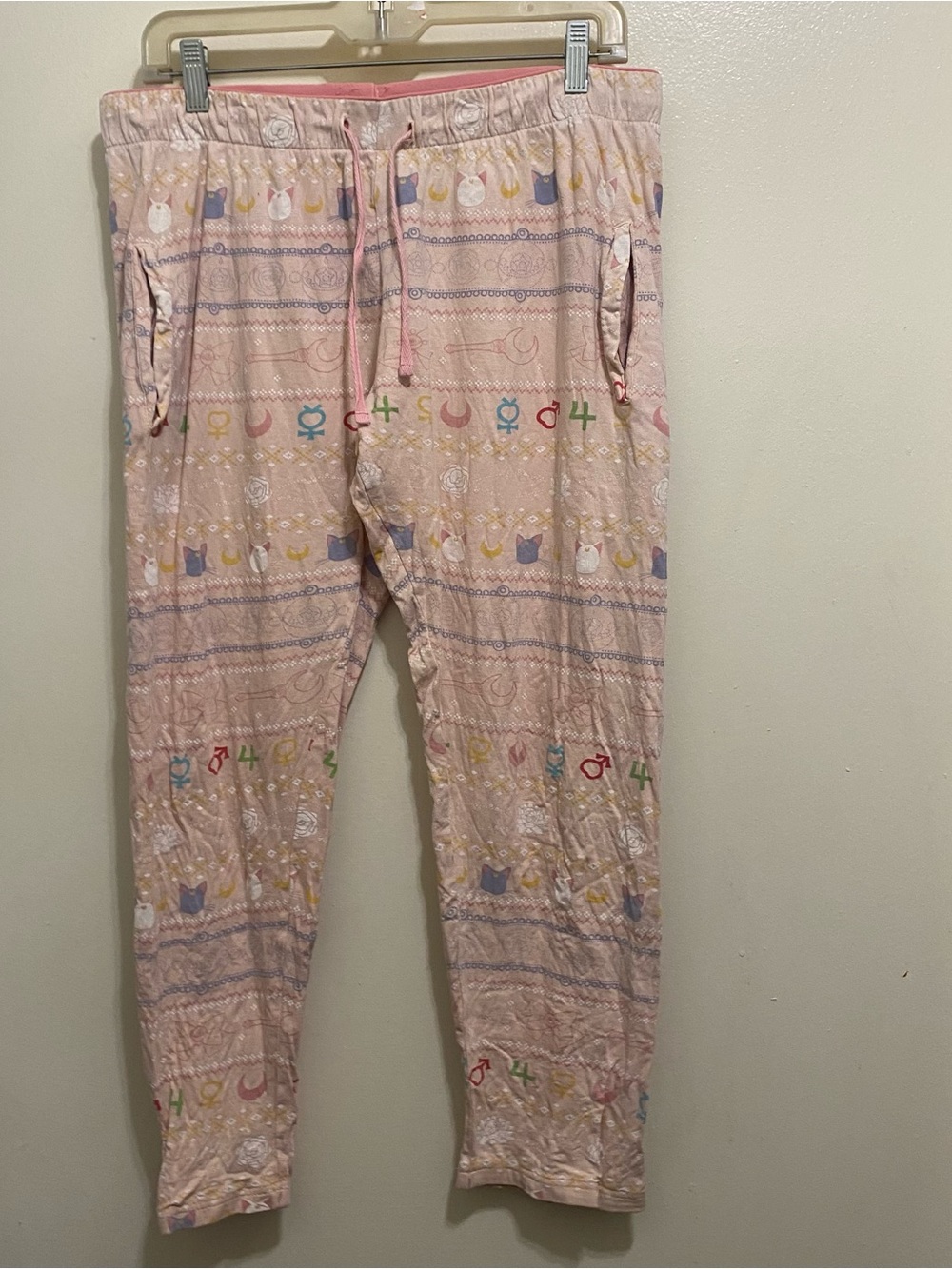 Sailor Moon Crystal Womens M Pajama Lounge Pants Cats Moons Pink Celestial